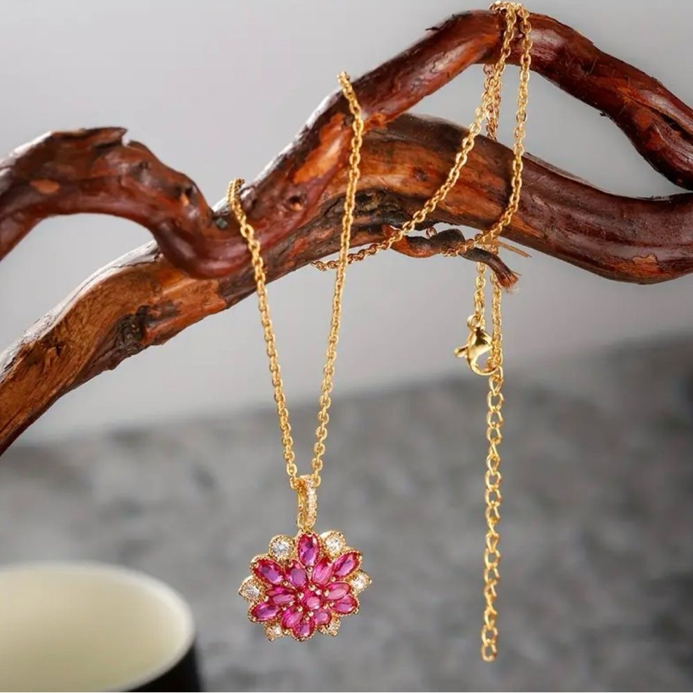 Red Corundum & Zircon Pendant Necklace NWT